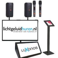Karaoke set met 65 inch scherm én geluidssysteem én afkijkscherm
